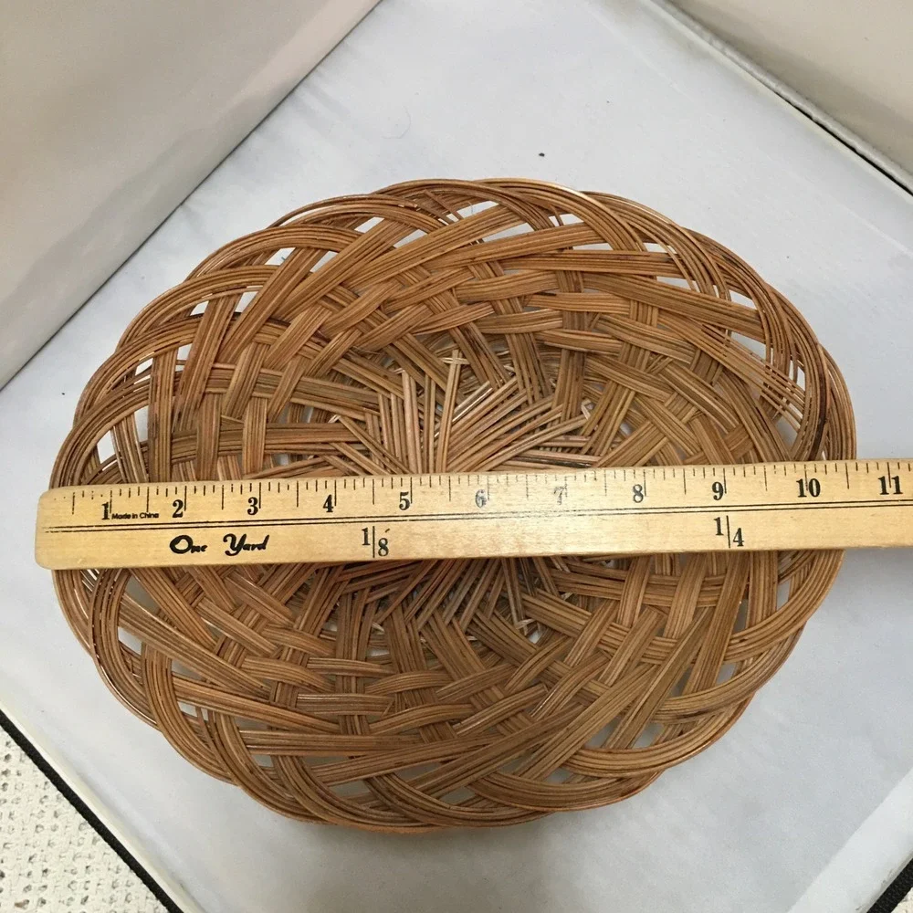 Woven Wicker Basket Home Decor Medium Brown Oval Open Weave Cottagecore